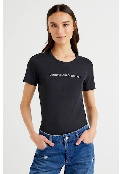 Benetton Bn Koton Benetton Yazılı Basic T-shirt- Siyah
