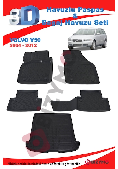 Volvo V50 2004-2012 3D Paspas Takımı Ve Bagaj Havuzu Seti Bizymo