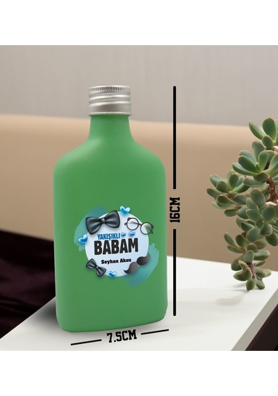 Bk Gift Kişiye Özel İsimli Baba Temalı Yeşil Tasarım Cam Şişe Kolonya 200 ML 9
