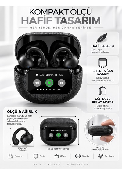 Ipx4 Su Geçirmez Ows Açık Kulak Kablosuz Kulaklık Bluetooth 6.0 Akıllı Led 300 Saat Bekleme Süresi