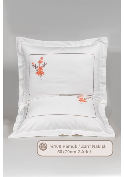 Elart Flores Yastık Kılıfı %100 Pamuk 2 Adet 50x70 Cm Şeftali Şeftali