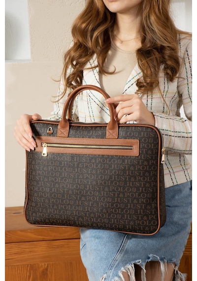 Just Polo Orijinal Ayarlanabilir Askılı Lüks Laptop & Evrak Çantası Shopper Ebat 30 X 40 Cm Kahverengi - Taba