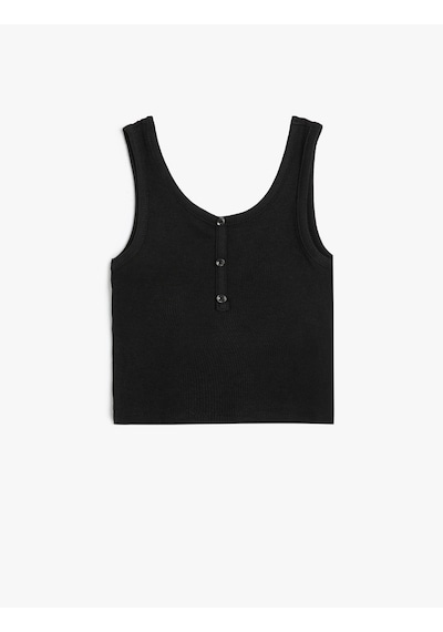 Koton Crop Atlet Kolsuz Kalın Askılı U Yaka Düğme Detaylı Siyah 4skg30009ak Siyah
