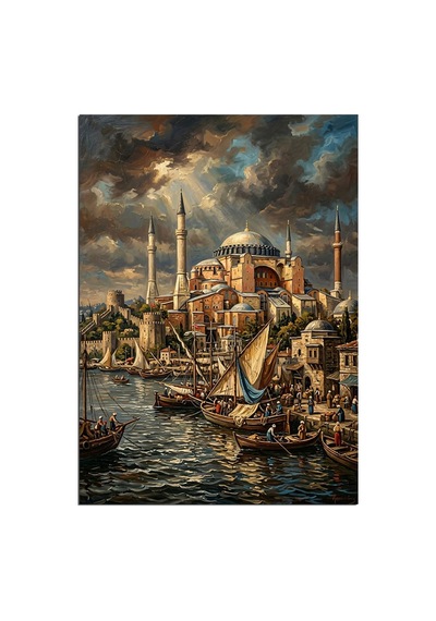 İstanbul Boğaz Ve Ayasofya Manzarası Dekoratif Kanvas - Mdf Ahşap Tablo Çok Renkli