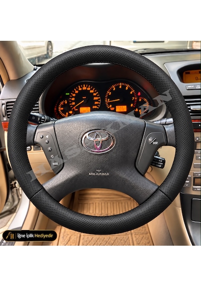 Toyota Corolla E120 Dikme Direksiyon Kılıfı Premium Komple Delikli Deri Siyah Dikiş Son Dönem Tuşlu/siyah Kollu Terra 2004-2006