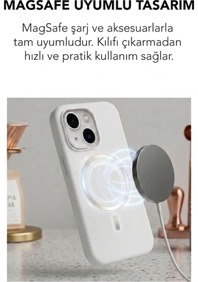 Apple İphone 13 Uyumlu Magsafe Lansman Silikon Kılıf Beyaz