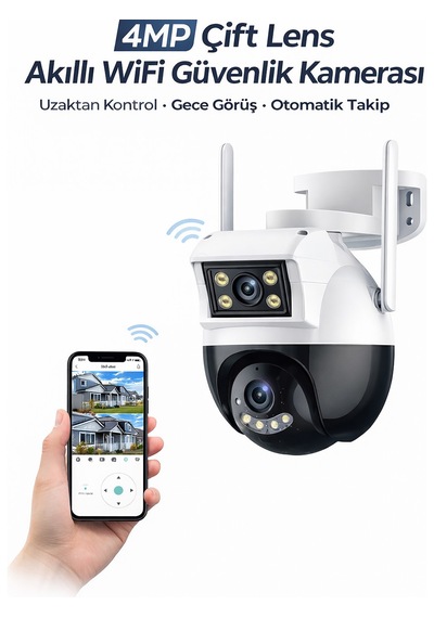 4mp Çift Lens Wifi Güvenlik Kamerası Otomatik Takip Gece Görüş Ip66 Dış Mekan