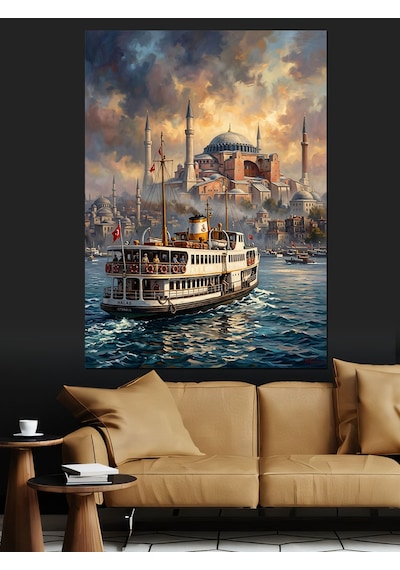 İstanbul Boğazı Vapur Ve Camii Dekoratif Kanvas - Mdf Ahşap Tablo