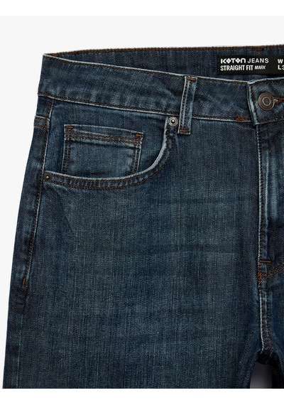 Koton Pamuklu Normal Bel Cepli Straight Fit Jean Pantolon - Mark Jean Koyu İndigo 7wam40147nd