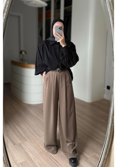 Ka Hijab Pileli Palazzo Pantolon - Camel