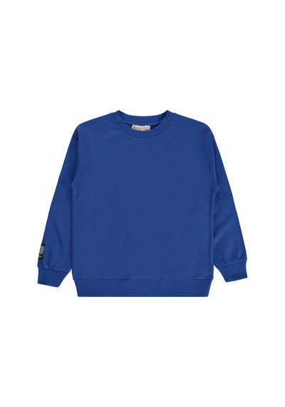 Silversun Kids Silversun Basic Etiket Armalı 8-13 Yaş Sweatshirt - Mavi Saks Mavisi