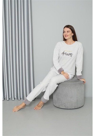 Akbeniz Welsoft Polar Kadın Pijama Takımı 8515 - M Ekru