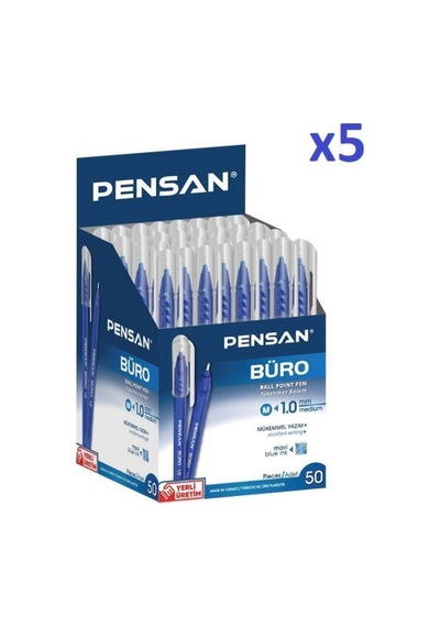 Büro Tükenmez Kalem 50'li Mavi- 5 Kutu Mavi