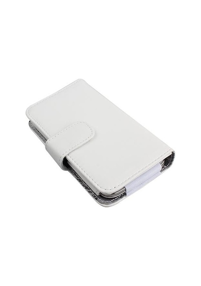 Optimus G E975 İle Uyumlu Yan Kapaklı Cüzdanlı Kart Bölmeli Deri Kılıf Beyaz Renk