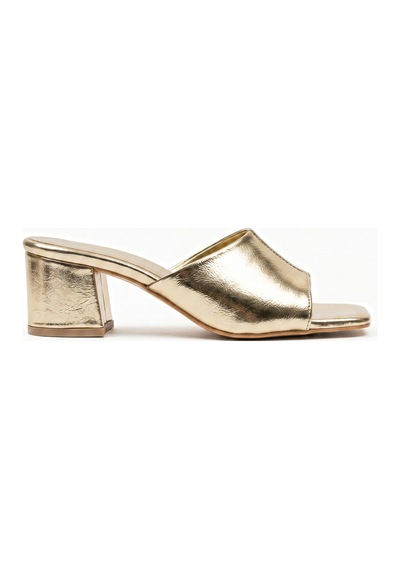 Giamgia Store Kadın Blok Topuklu Tek Bantlı Gold Küt Burun Terlik-2373