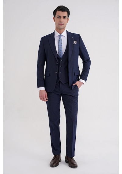 Efor Slim Fit Çift Yırtmaç Ekoseli Esnek Yünlü Yelekli Klasik Lacivert Takım Elbise Tk 934 Lacivert Efor Slim Fit Çift Yırtmaç Ekoseli Esnek Yünlü Yelekli Klasik Lacivert Takım Elbise Tk 934 Lacivert