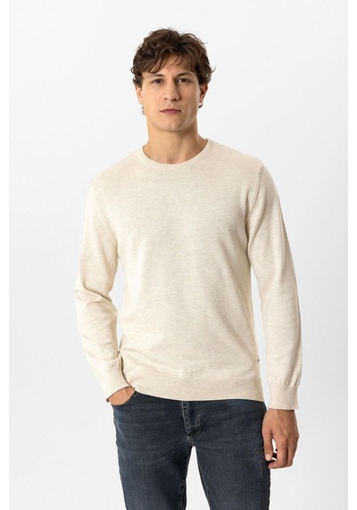 Back And Bond Krem Regular Fit Bisiklet Yaka Pamuklu Triko Kazak