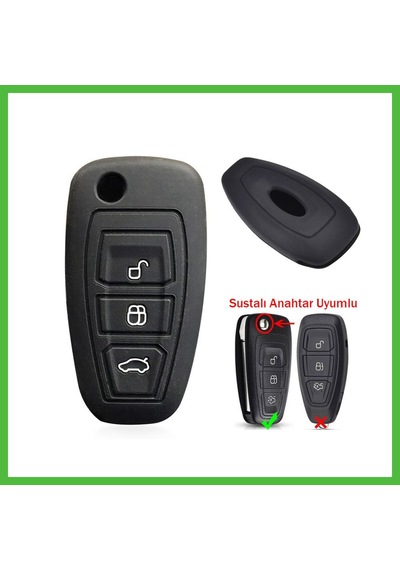 Vaveni Ford Focus Mondeo Fiesta Kuga Katlanır Anahtar Uyumlu Silikon Oto Anahtar Kumanda Kabı Kılıf Siyah Arz
