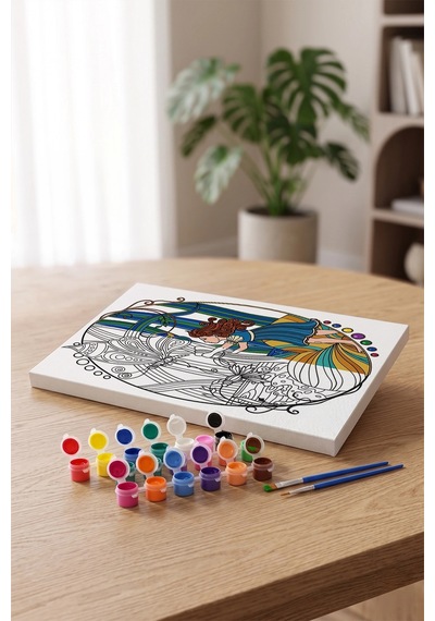 Peri Kızı Desenli Mandala Tuval Boyama Seti 40x50 Cm