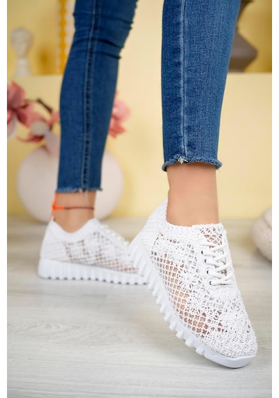 Aymood Örgü Desenli Sneakers C Beyaz Tekstil Beyaz