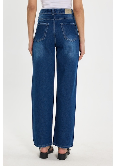 Tudors Kadın Relax Fit Rahat Kesim %100 Pamuk Cepli Geniş Paça Lacivert Jean Kot Pantolon-50734