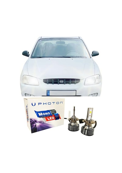 Hyundai Accent Milenyum Led Xenon Uzun + Kısa Far Ampulü H4 Mono Yeni Seri Beyaz 1999-2006