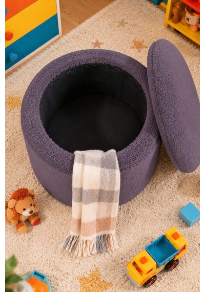 Sandıklı Peluş Puf 40x40x42 Cm Dekoratif Oturma Pufu Makyaj Masası Taburesi - Antrasit Çok Renkli