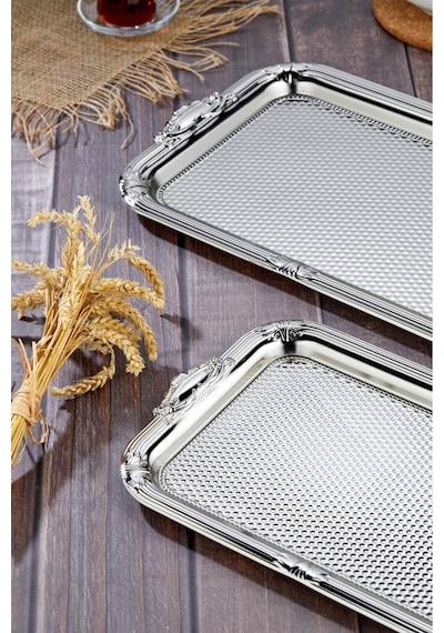 Cooker 2'li Metal Dikdörtgen Gümüş Sunum Tepsisi 43x30 Cm Ve 36x26 Cm Ckr3331 Diğer