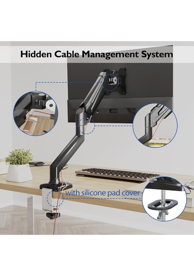 13-32 İnç Gazlı Amortisörlü Tekli Monitör Kolu, 9 Kg A Kadar, Tam Hareketli, Vesa 75x75/100x100