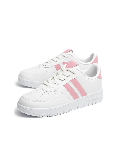 Günlük Unisex Spor Ayakkabı Bağcıklı Dikiş Detaylı Hafif Kalın Yüksek Taban Sneaker 4005 Beyaz - Pembe