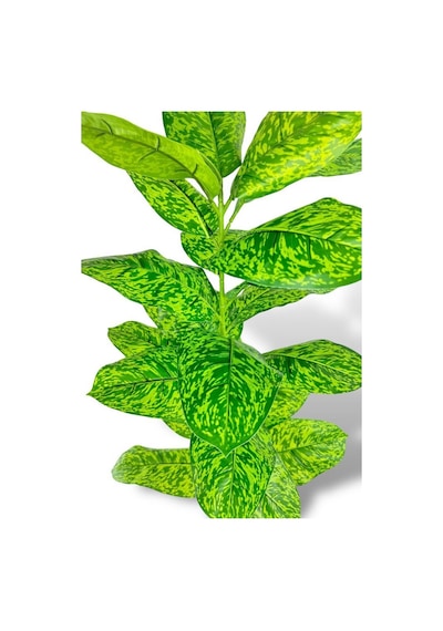 Yapay Çiçek Difenbahya Tropik Sarı Benekli 80cm 23 Yapraklı Salon Çiçeği Beyaz Saksılı Yapay Bitki