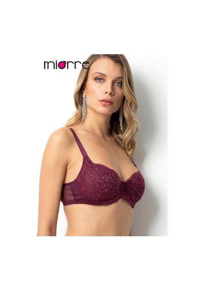 Miorre Balenli Dolgusuz Kapsız Dantel Minimizer Toparlayıcı Sütyen-9095364522535 Bordo