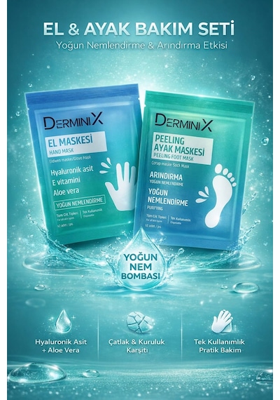 El & Ayak Bakım Seti Hyaluronik Asit, Aloe Vera & E Vitamini İçeren El Maskesi + Peeling Ayak Maskesi Yoğun Nemlendi