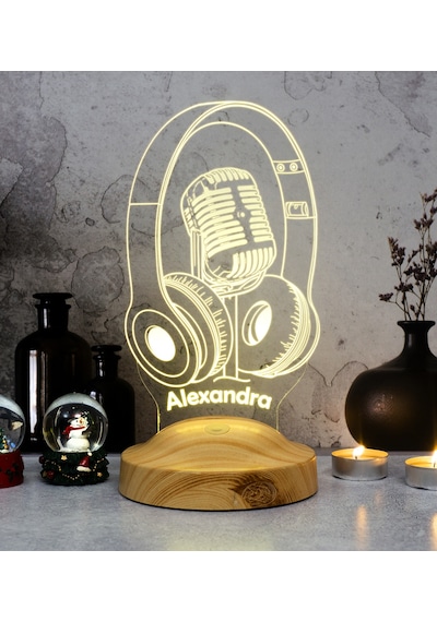 Dj - Müzisyen Hediyesi Kulaklık Ve Mikrofon 3d Led Lamba