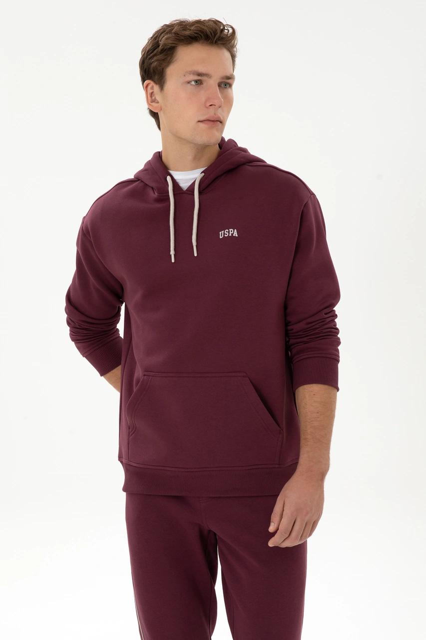 U.S. Polo Assn. Erkek Oversize Fit Kapüşonlu Şardonlu Bordo Basic Sweatshirt 50313782-VR177