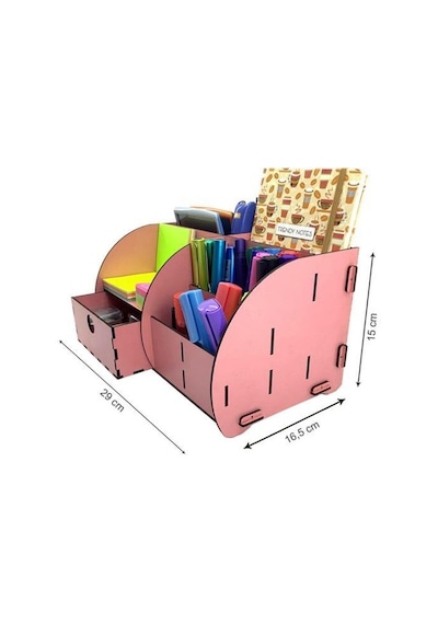 Masaüstü Düzenleyici Ahşap Organizer Seti Pembe