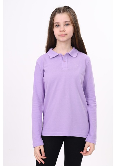 Toontoy Kids Toontoy Unisex Polo Yaka Düğmeli Uzun Kollu Tişört Lila