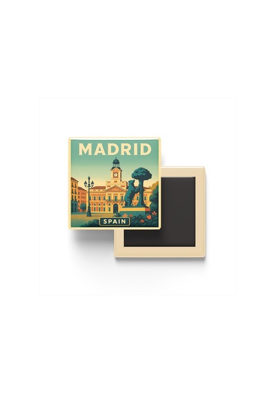 Madrid İspanya - Puerta Del Sol Güneş Kapısı - Baskılı Buzdolap Magneti Kare 9x9 Cm