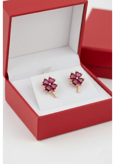 Çekirdekjewelry 925 Ayar Gümüş Yakut Taşlı Yonca Küpe Rose