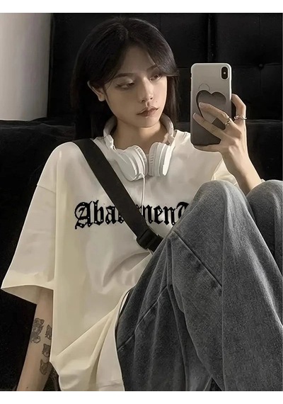 Kadın Tişört Örümcek Baskılı Bisiklet Yaka T-shirt - Beyaz
