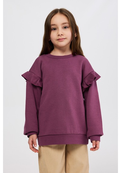 Panço Kız Çocuk Fırfır Detaylı Mürdüm Sweatshirt Mor