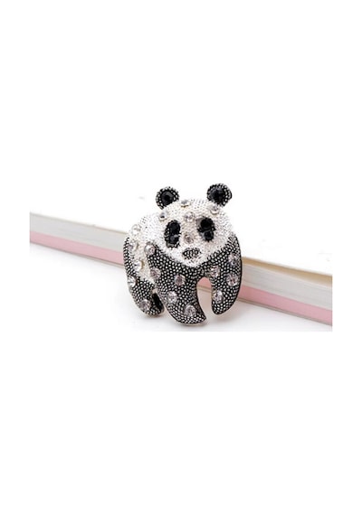 Black & Shine Panda Broş Siyah - Gümüş