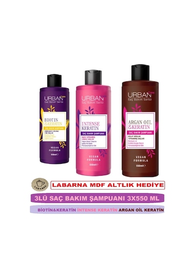 3lü Saç Bakım Şampuanı - Biotin & Keratin + İntense Keratin + Argan Oil & Keratin - 3x550 Ml Tüm Saç Tipleri