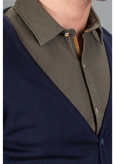 Tudors Slim Fit Dar Kesim Düğmeli Düz Pamuk Erkek Hırka-12703 Lacivert