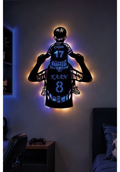 Led Işıklı Kişiye Özel Baba Oğul Futbol Temalı Duvar Dekoru İsim Ve Numara Baskılı Tablo Babalar Günü Hediyesi Lacivert - 929443128
