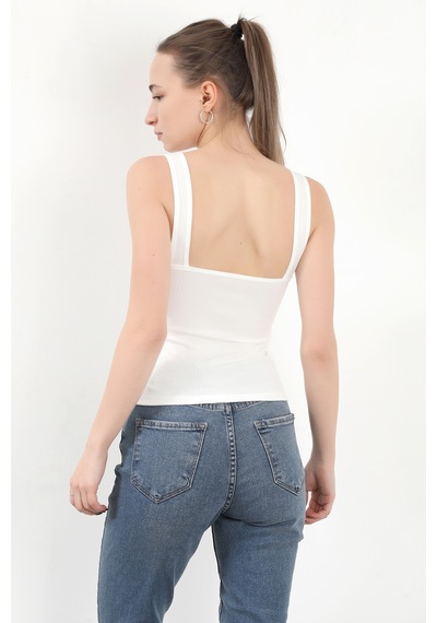 Giysa Kadın Askılı Kaplı Kare Yaka Body Beyaz - 5058 Beyaz