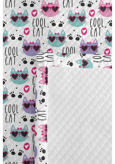 Evimde Bambaşka Pembe Cool Kedi Desenli Kız Çocuk Pike Takımı-kalp Figürlü Mint Bebek Odası Yatak Örtüsü-160x220 CM Evimde Bambaşka Pembe Cool Kedi Desenli Kız Çocuk Pike Takımı-kalp Figürlü Mint Bebek Odası Yatak Örtüsü-160x220 CM
