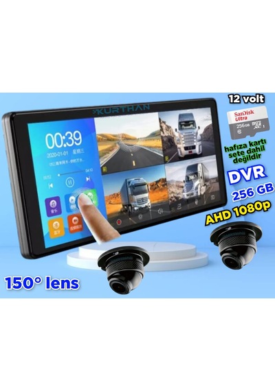 Dvr Dokunmatik Ekran 2 Adet 1080p Ahd 150'' Ultra Mini Kamera