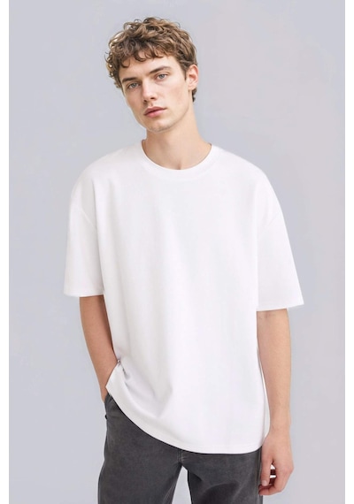 Defacto Oversize Geniş Kalıp Bisiklet Yaka Kısa Kollu Basic Düz Ağır Kumaş Tişört X3926az26spwt34 Beyaz-wt34