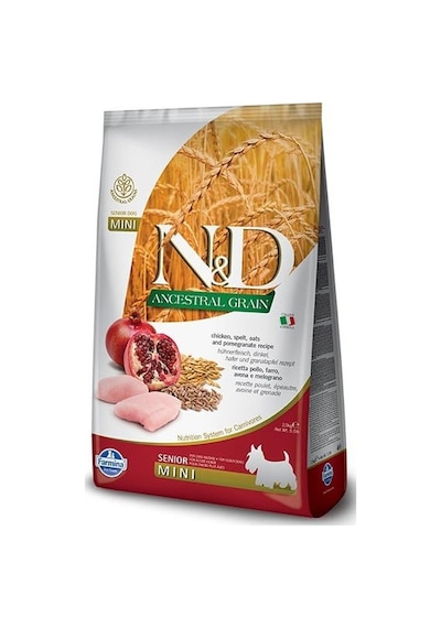 N&D Senior Mini Düşük Tahıllı Tavuk ve Narlı Küçük Irk Yaşlı Köpek Maması 2500 G